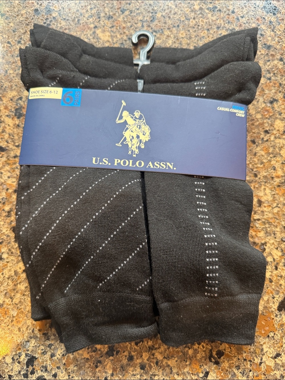 U.S. Polo Assn. Men's Black Dress Socks with Subtle Gray Stitching - 6 Pack